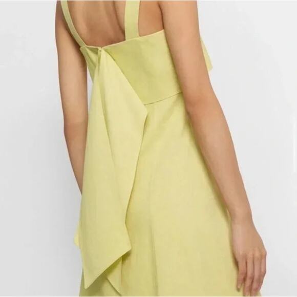 Theory Dress Womens 4 Small Good Linen Drape Back Mini Lime Yellow Sleeveless - Picture 3 of 10